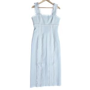 Anthropologie BHLDN Wedding Bridal Bachelorette Ivory Scallop Trim Midi Dress M